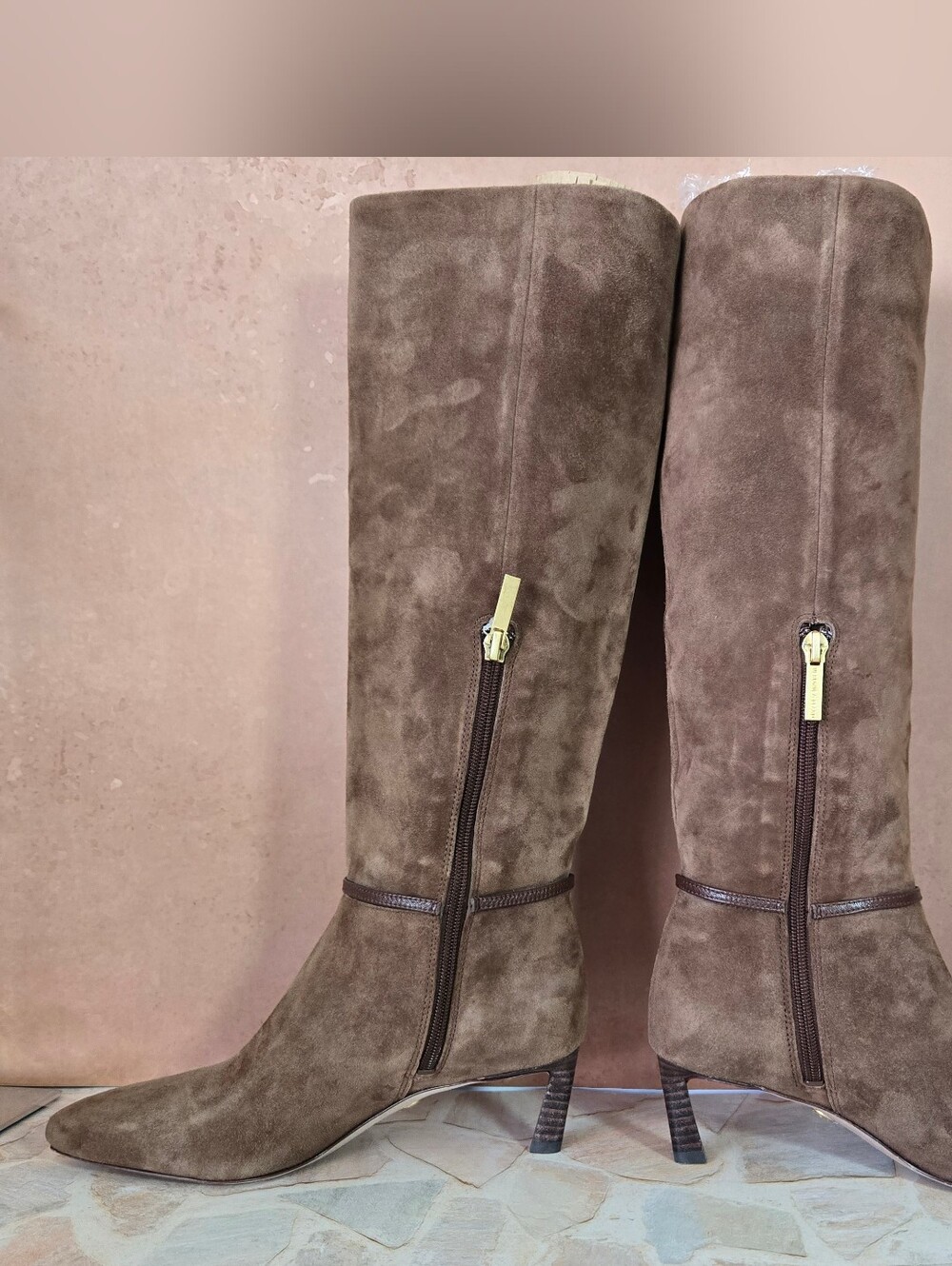 Veronica Beard Kenzie Dark Brown Suede Knee High Heeled Boot - Picture 3 of 8